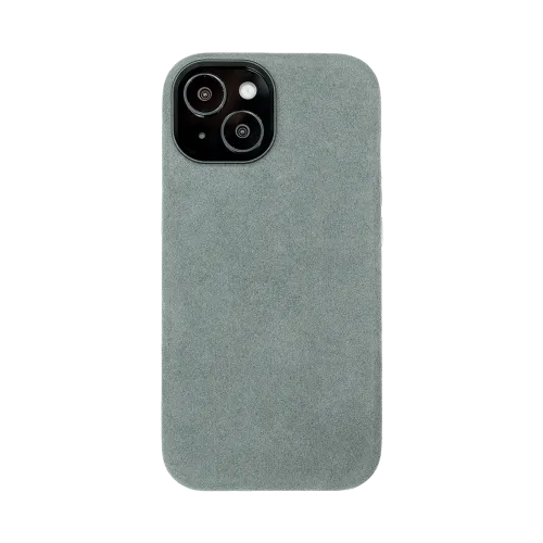 Grijs telefoonhoesje met twee cameralenzen en een flitser linksboven in beeld.