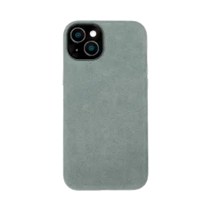 Grijze telefoonhoes met gleuf voor dubbele camera aan de bovenkant.