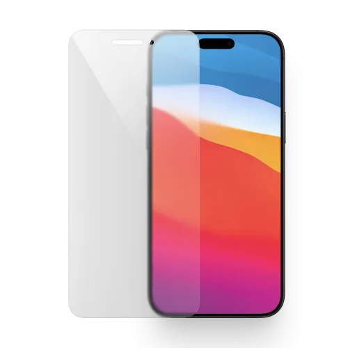 Smartphone met kleurrijk scherm en apart geplaatst schermbeschermer glas.