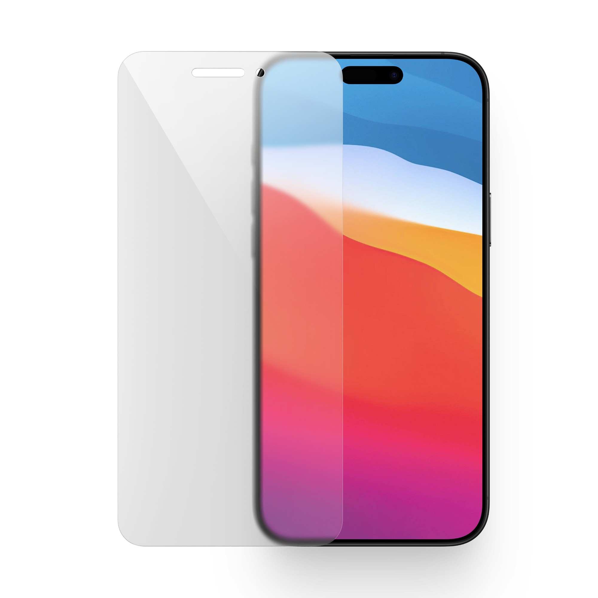 Smartphone met kleurrijk scherm en apart geplaatst schermbeschermer glas.