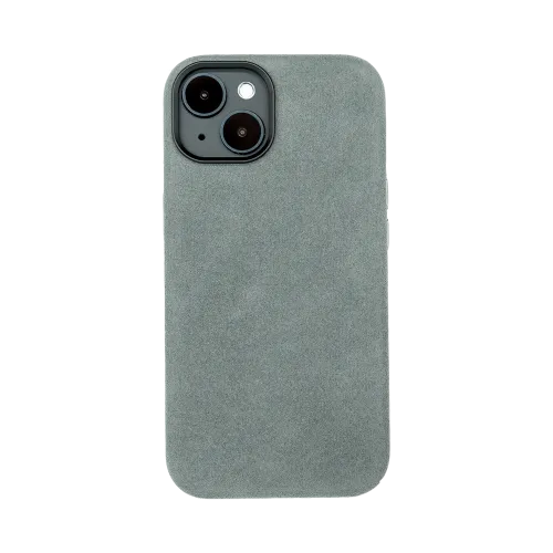 Grijze smartphone met stoffen achterkant en twee grote cameralenzen bovenaan in de linkerhoek.