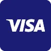Logo van Visa met witte letters op een blauwe achtergrond.