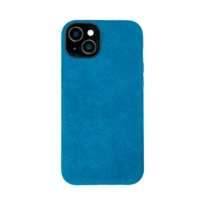 Blauw telefoonhoesje met textuur, met uitsparing voor de cameramodule.