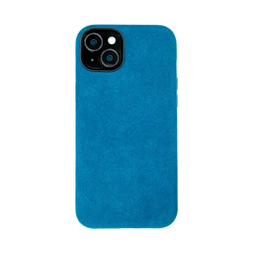 Blauw telefoonhoesje met textuur, met uitsparing voor de cameramodule.