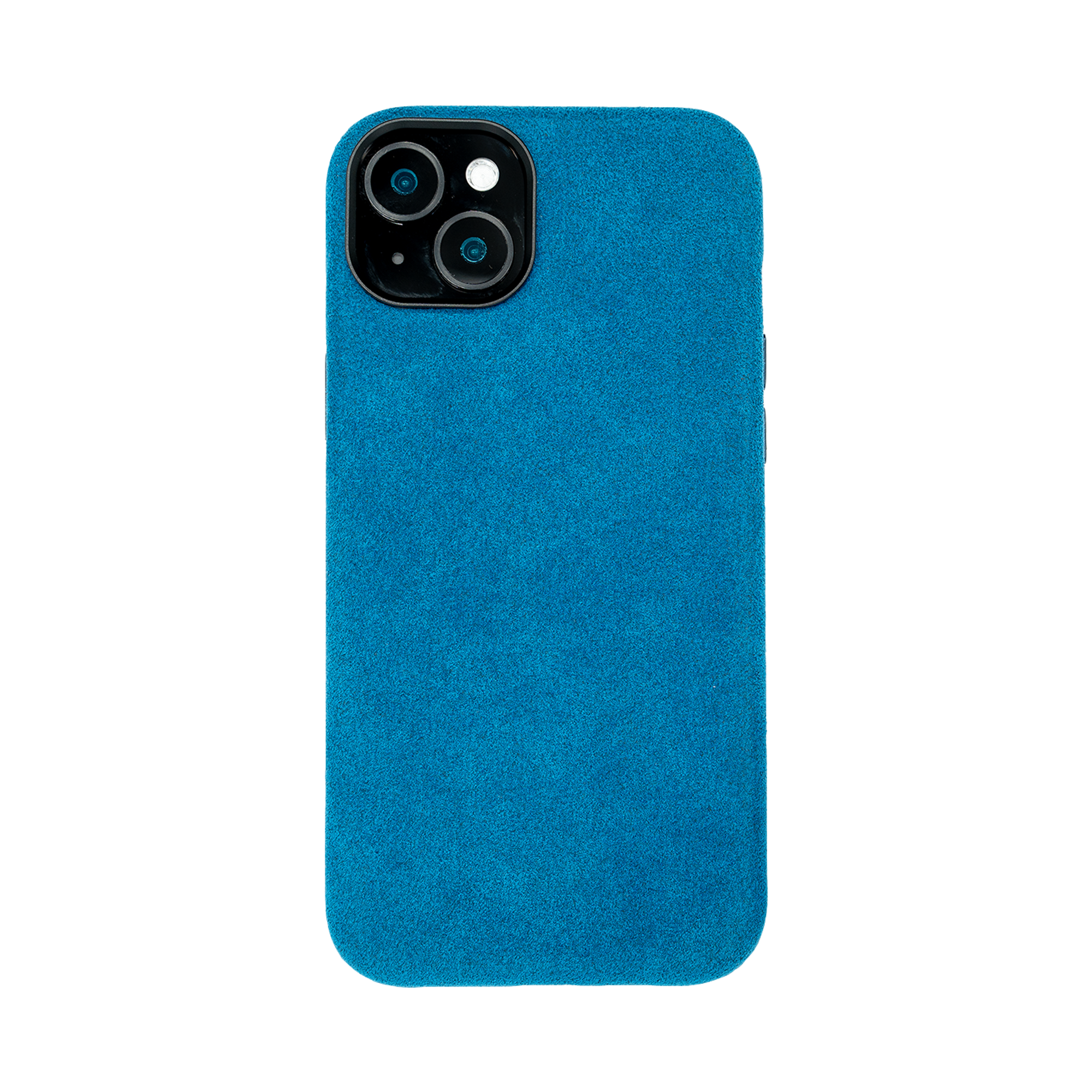 Blauw telefoonhoesje met textuur, met uitsparing voor de cameramodule.
