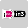 Logo met het woord "iDEAL" in het roze en zwarte blok, naast "in3" in witte letters op een zwart blok, op een grijze achtergrond.