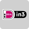 Logo met het woord "iDEAL" in het roze en zwarte blok, naast "in3" in witte letters op een zwart blok, op een grijze achtergrond.
