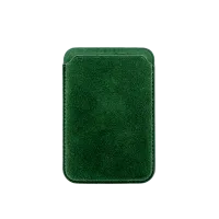 Groene, fluwelen portemonnee of kaarthouder met een eenvoudige, rechthoekige vorm.