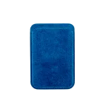 Blauw lederen kaart- of pasjeshouder met een eenvoudige rechthoekige vorm.